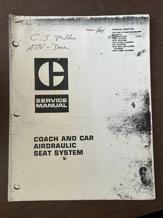 Caterpillar _  Coach and Car Airdraulic Seat System _ Photo Copy of Service Manual