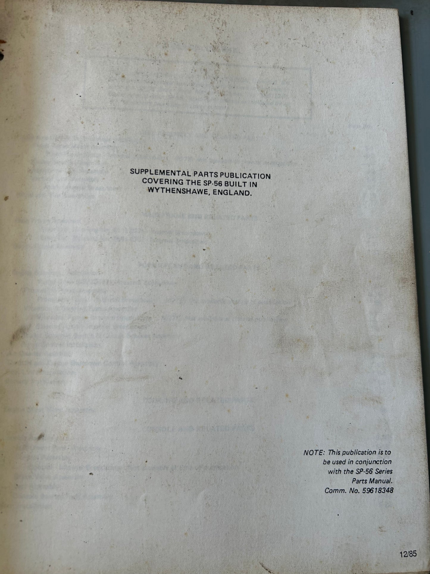Ingersoll-Rand _ Supplemental parts Publication covering the SP-56 the built in Wythenshawe, England