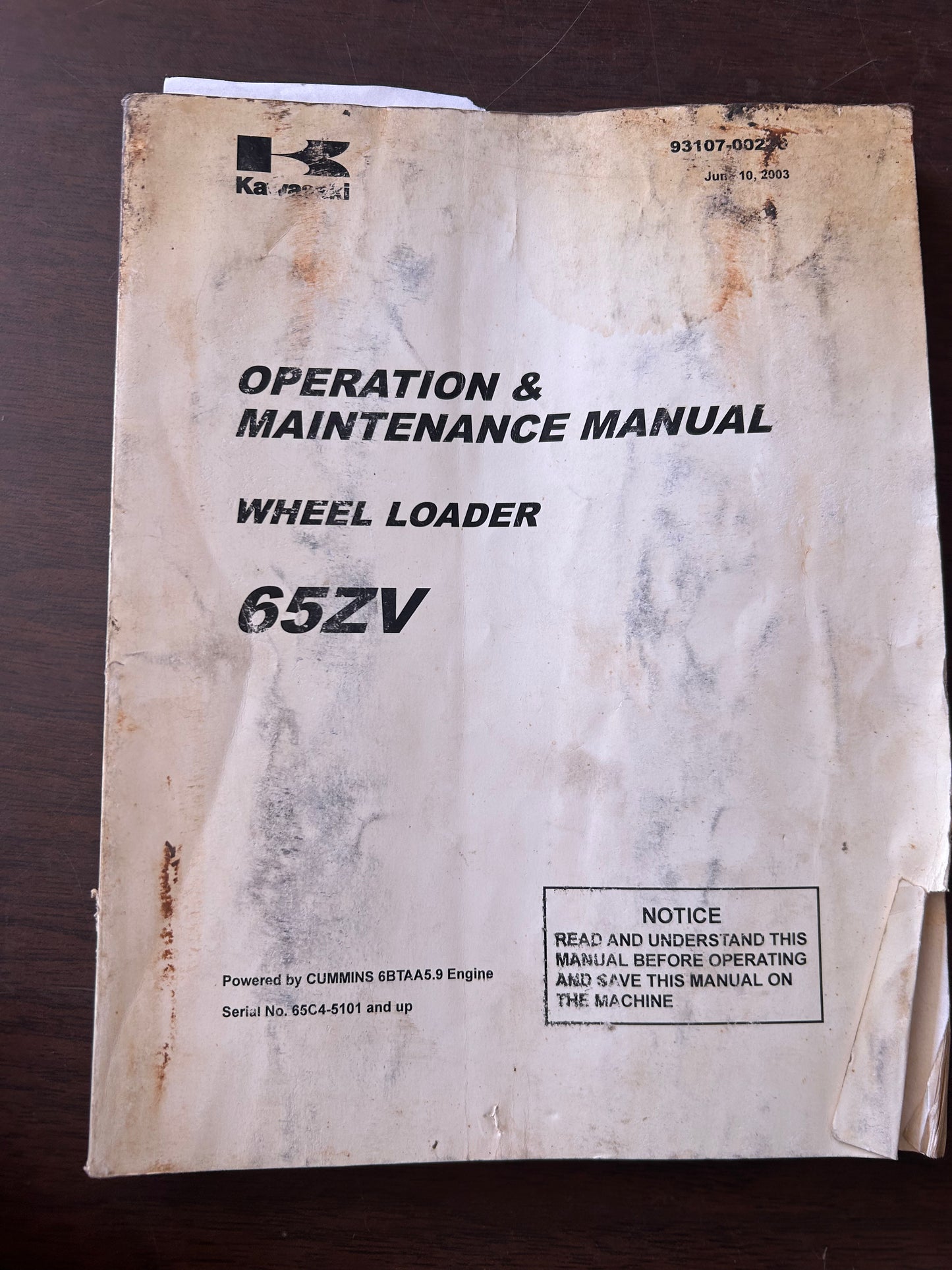 Kawasaki _ 65ZV Wheel Loader _ Operation & Maintenance Manual