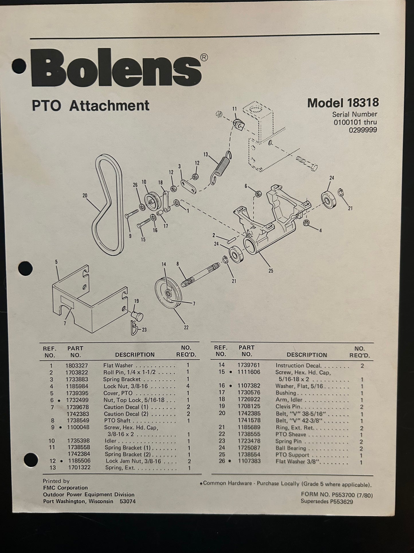 Bolens _ PTO Attachment model 18318 _ Parts List