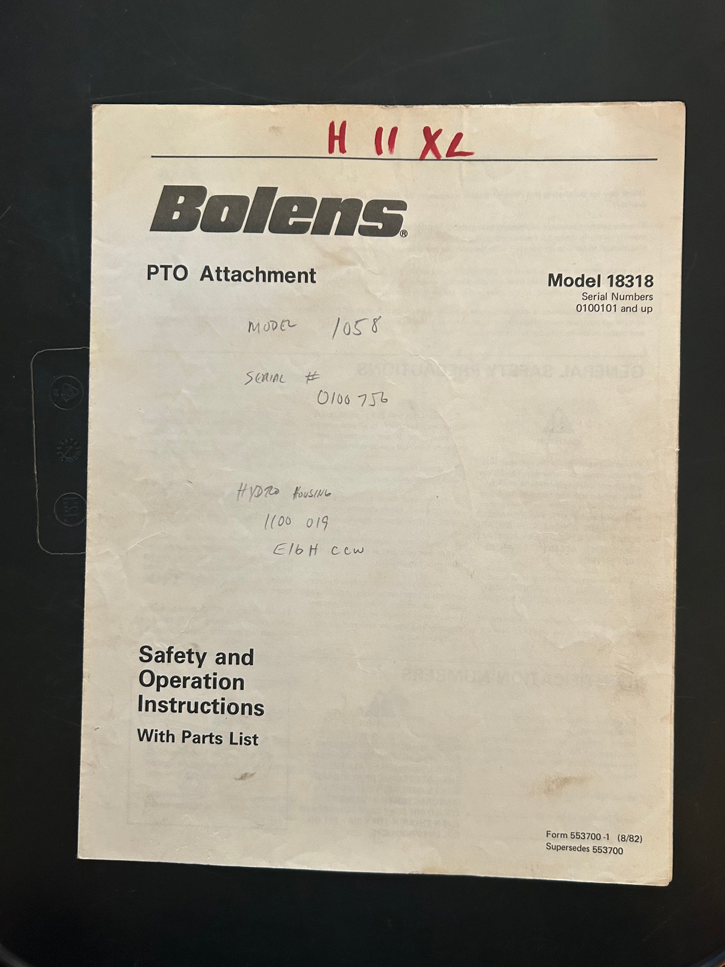 Bolens _ PTO Attachment model 18318 _ Safety & Operation Instructions with Parts List