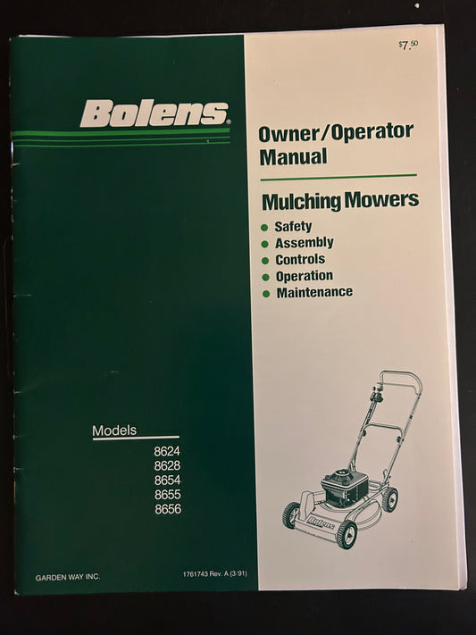 Bolens _ Mulching Mowers model 8624, 8628, 8654, 8655 & 8655 _ Owner/Operator Manual with Parts Catalog
