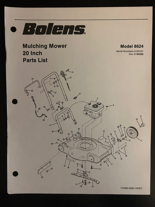 Bolens _ Mulching Mower 20” model 8624 _ Parts List