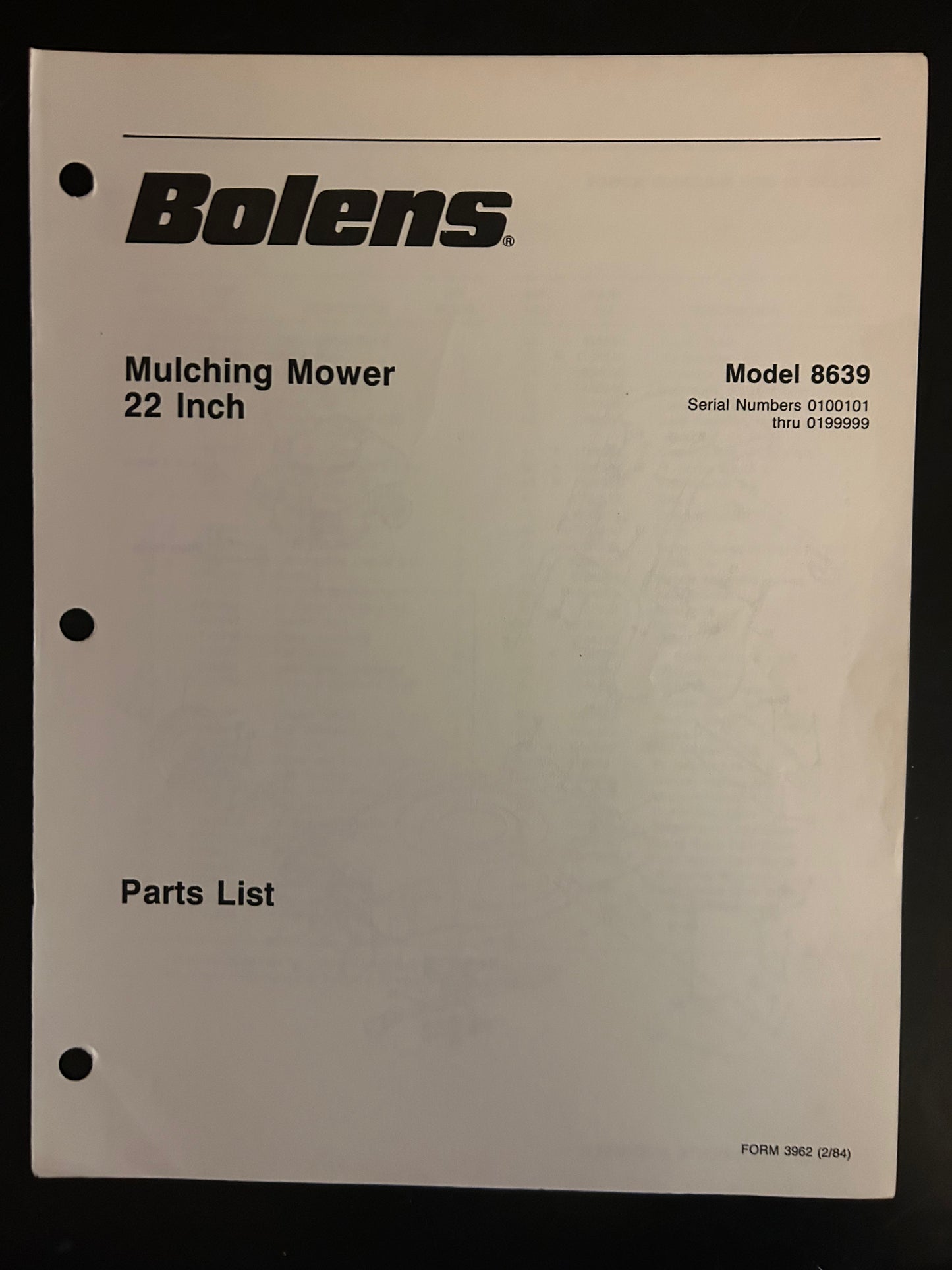 Bolens _ Mulching Mower 22” model 8639 _ Parts List