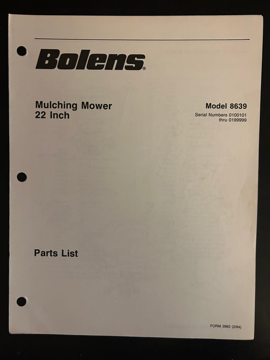 Bolens _ Mulching Mower 22” model 8639 _ Parts List