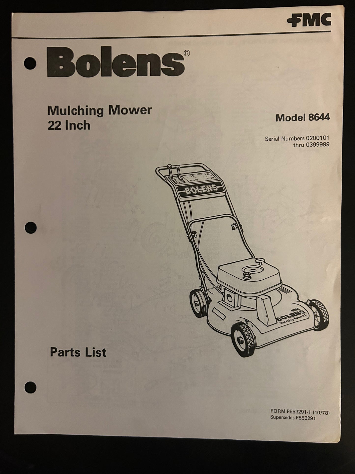 Bolens _ Mulching Mower 22” model 8644 _ Parts List