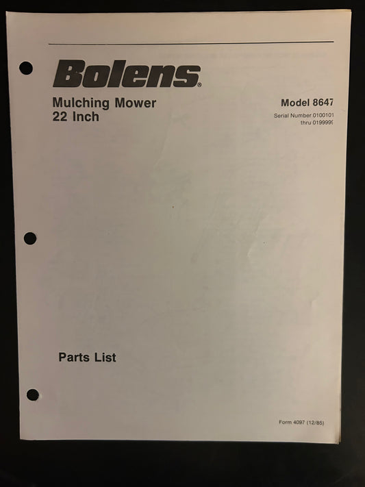 Bolens _ Mulching Mower 22” model 8647 _ Parts List