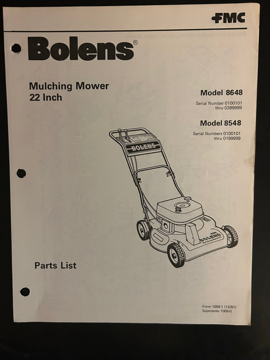 Bolens _ Mulching Mower 22” model 8648 & 9548 _ Parts List