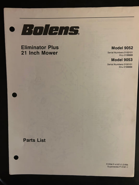 Bolens _ Eliminator Plus 21” Mower model 9052 & 9053 _ Parts List
