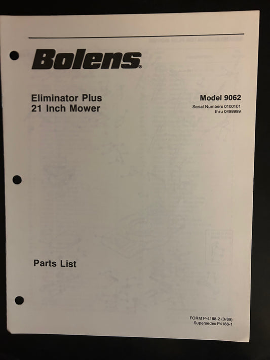 Bolens _ Eliminator Plus 21” Mower model 9062 _ Parts List