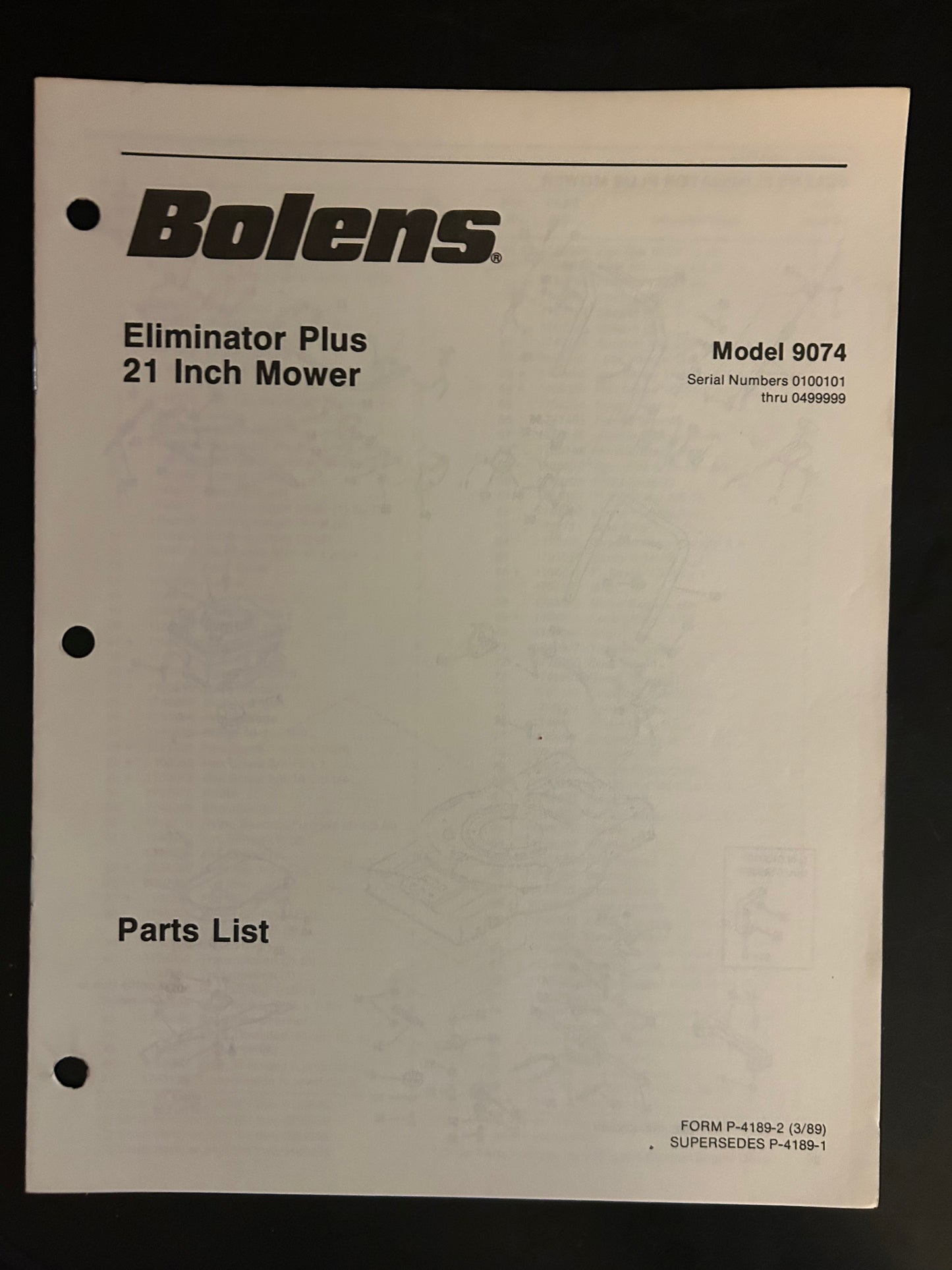 Bolens _ Eliminator Plus 21” Mower model 9074 _ Parts List