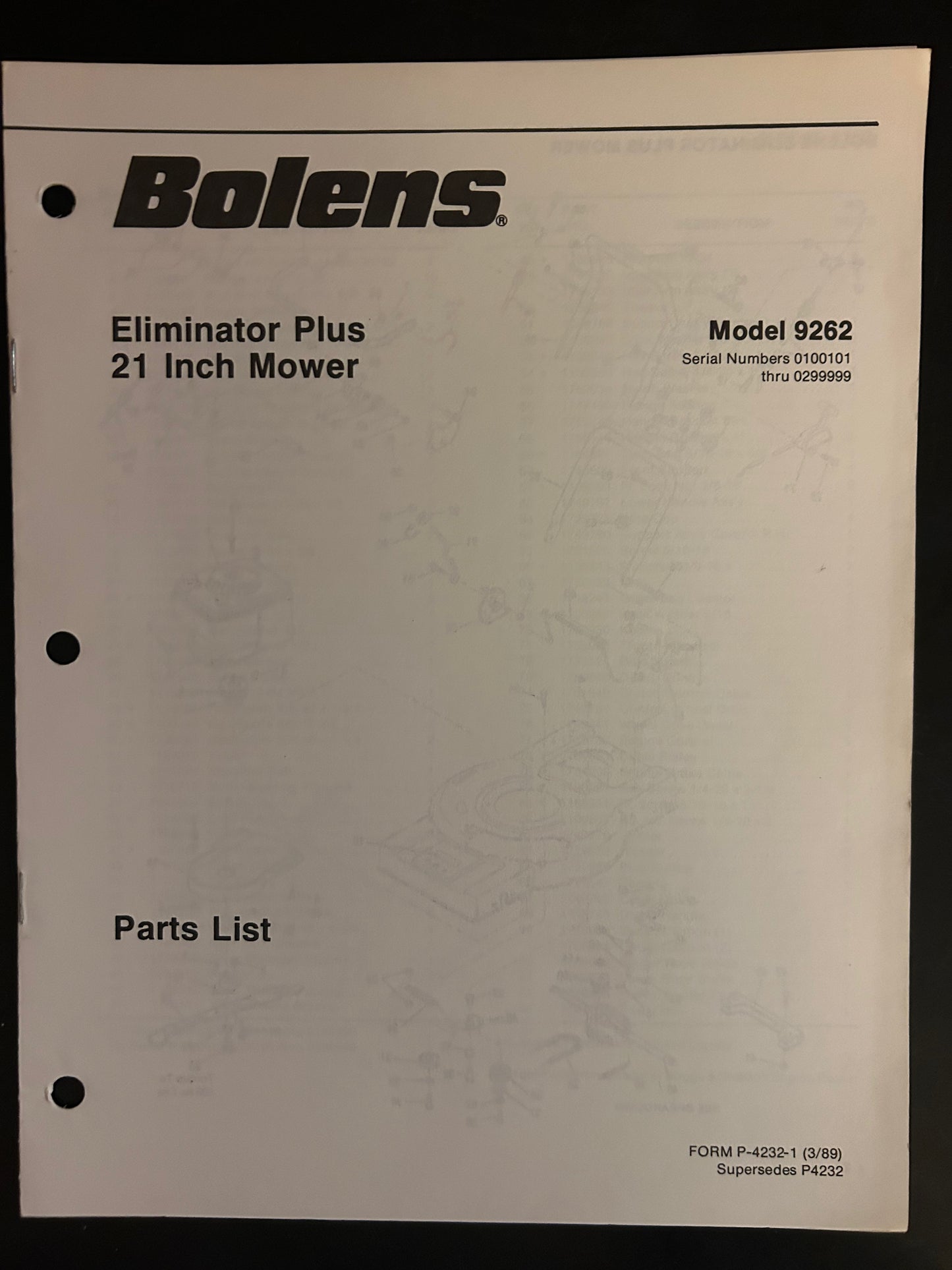 Bolens _ Eliminator Plus 21” Mower model 9262 _ Parts List