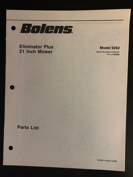 Bolens _ Eliminator Plus 21” Mower model 9262 _ Parts List
