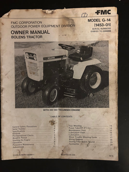 Bolens _ model G-14 Tractor _ Owner Manual
