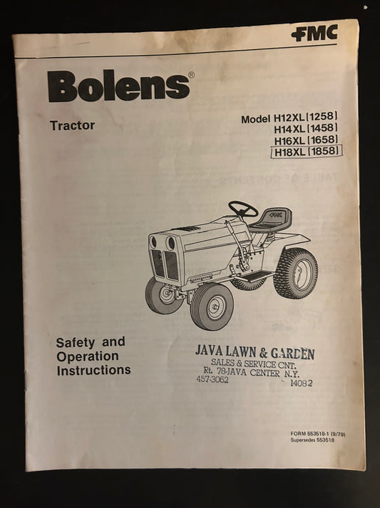 Bolens _ Tractor models H12XL, H14XL, H16XL & H18XL _ Safety & Operation Instructions