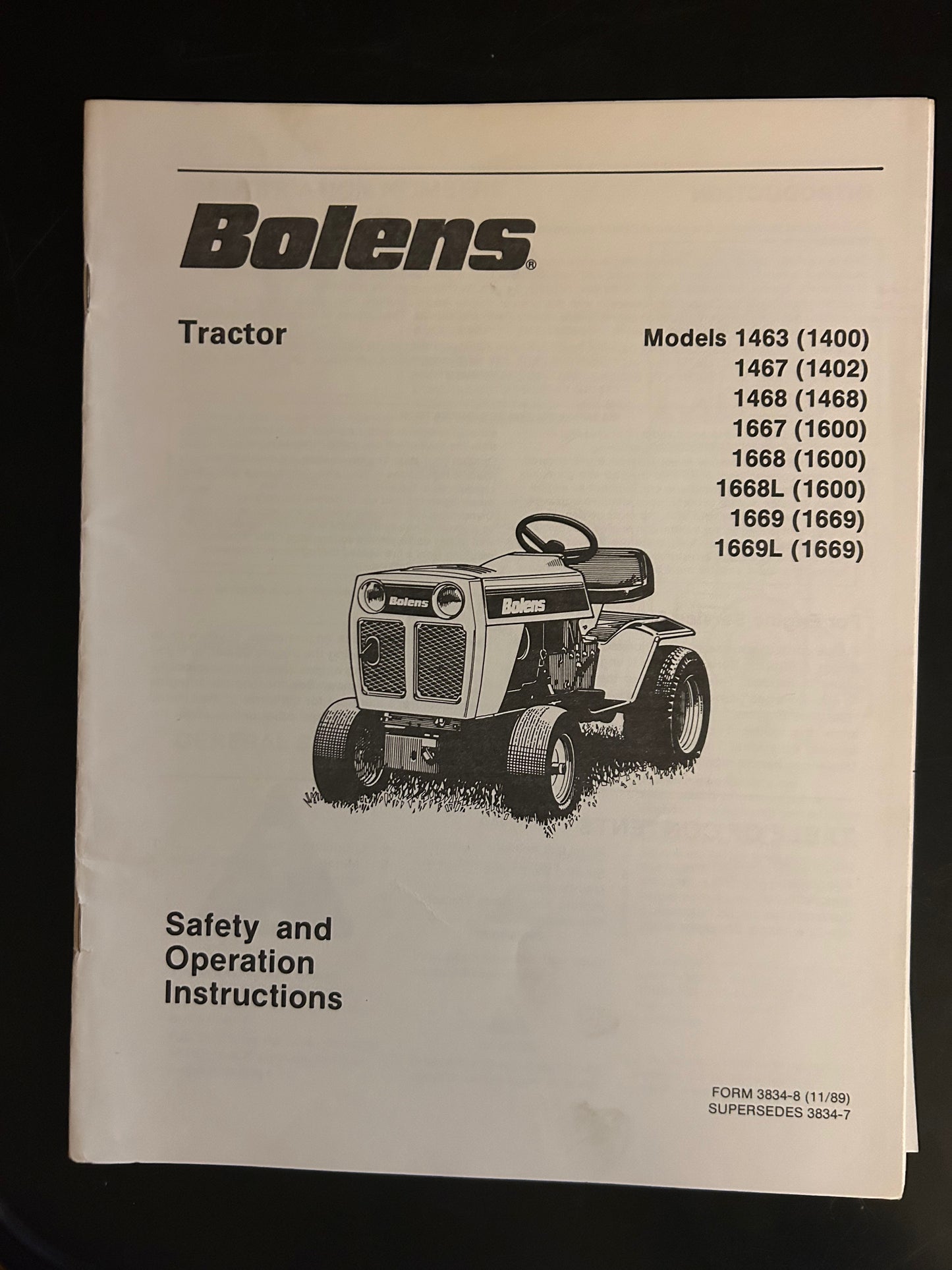 Bolens _ Tractor models 1463, 1467, 1468, 1667, 1668, 1668L, 1669 & 1669L _ Safety & Operation Instructions