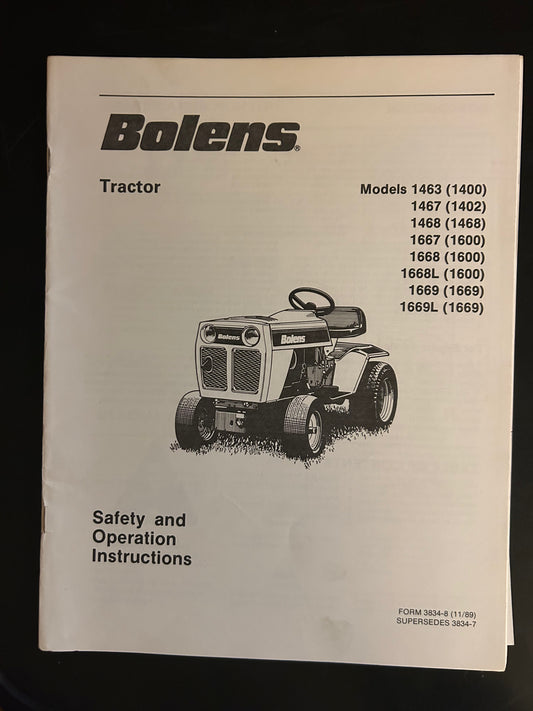 Bolens _ Tractor models 1463, 1467, 1468, 1667, 1668, 1668L, 1669 & 1669L _ Safety & Operation Instructions