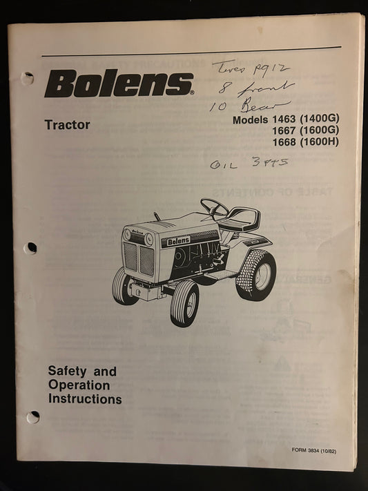 Bolens _ Tractor models 1463, 1667 & 1668 _ Safety & Operation Instructions