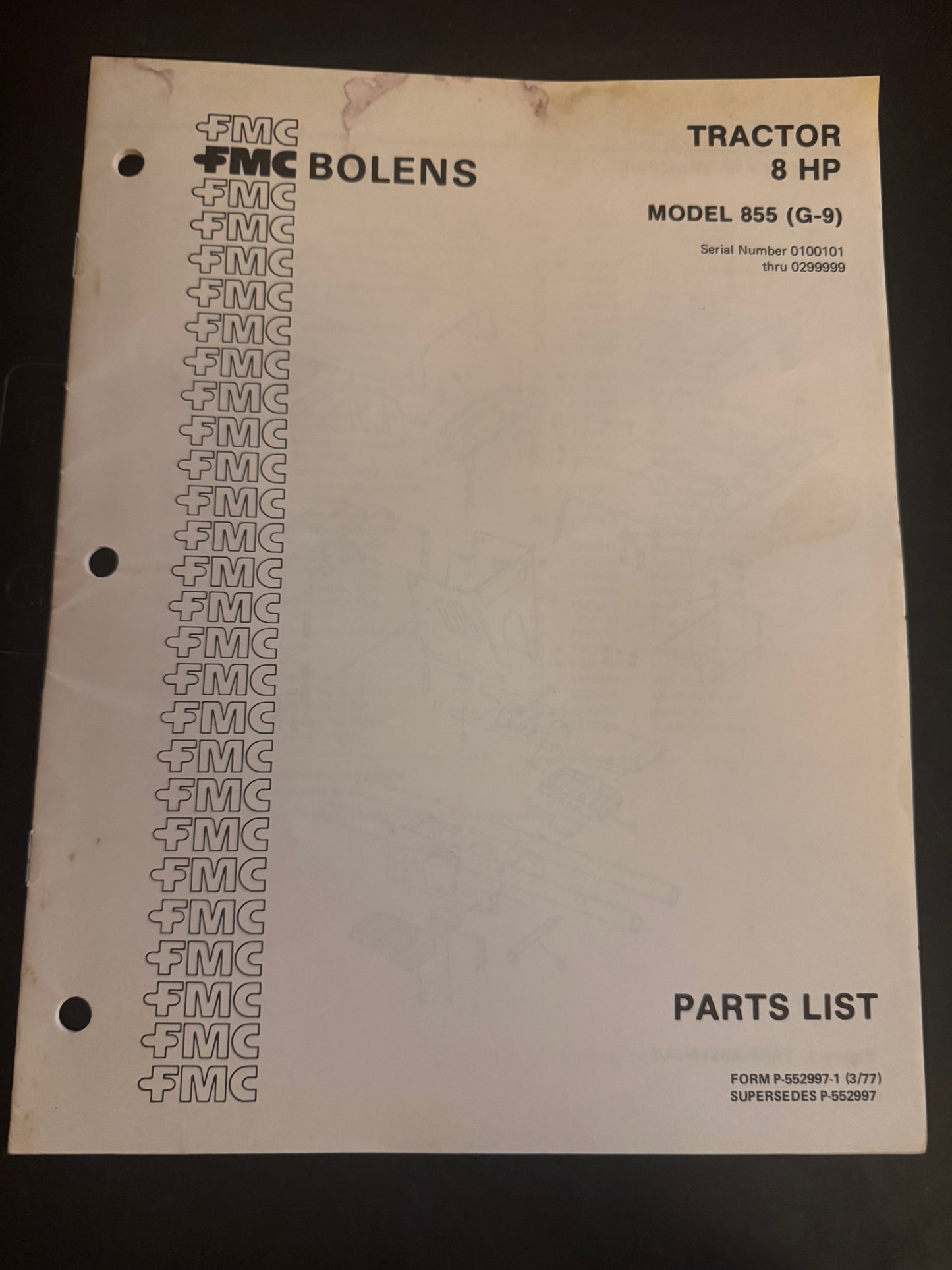 Bolens _ Tractor 8HP model 855 (G9) _ Parts List