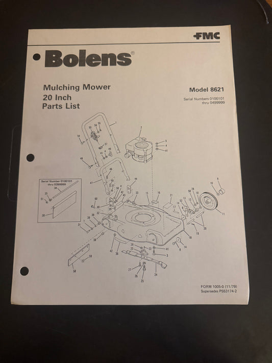 Bolens _ Mulching Mower 20” model 8621 _ Parts List