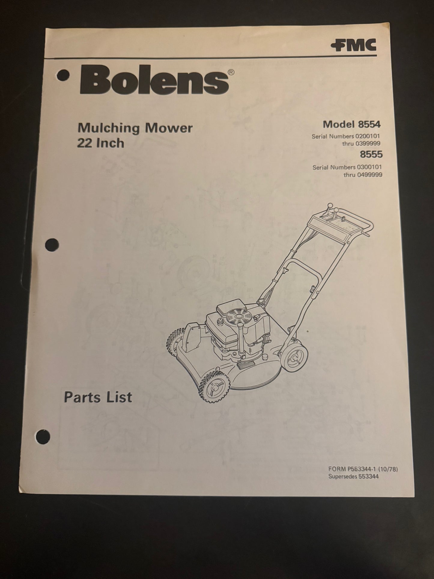 Bolens _ Mulching Mower 22” model 8554 & 8555 _ Parts List