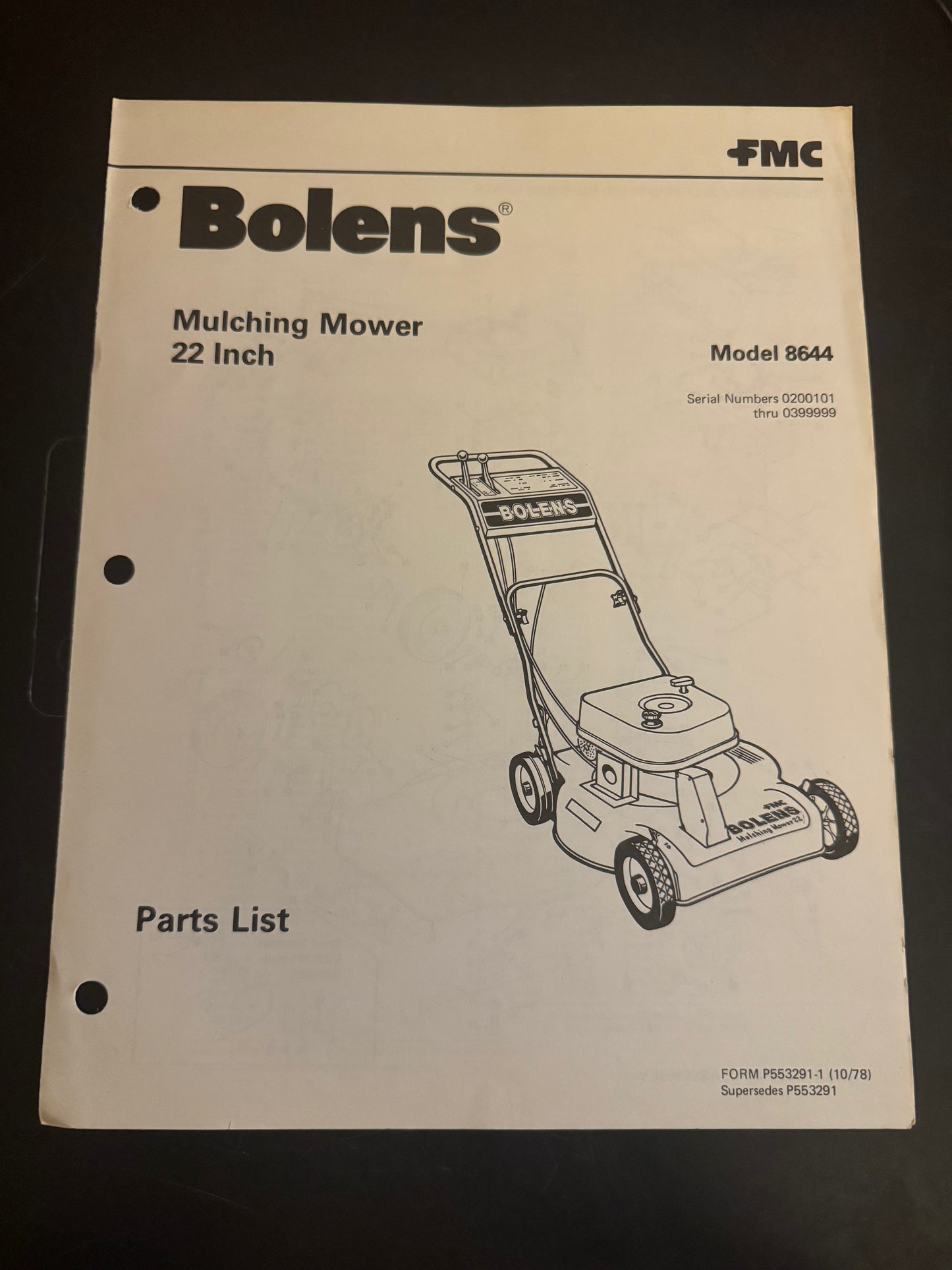 Bolens _ Mulching Mower 22” model 8644 _ Parts List