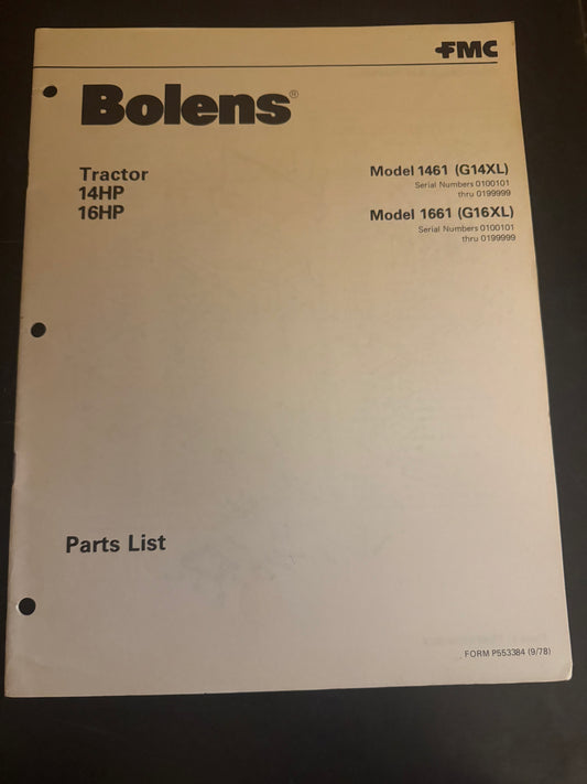 Bolens _ Tractor 14 & 16 HP model 1461 & 1661 _ Parts List