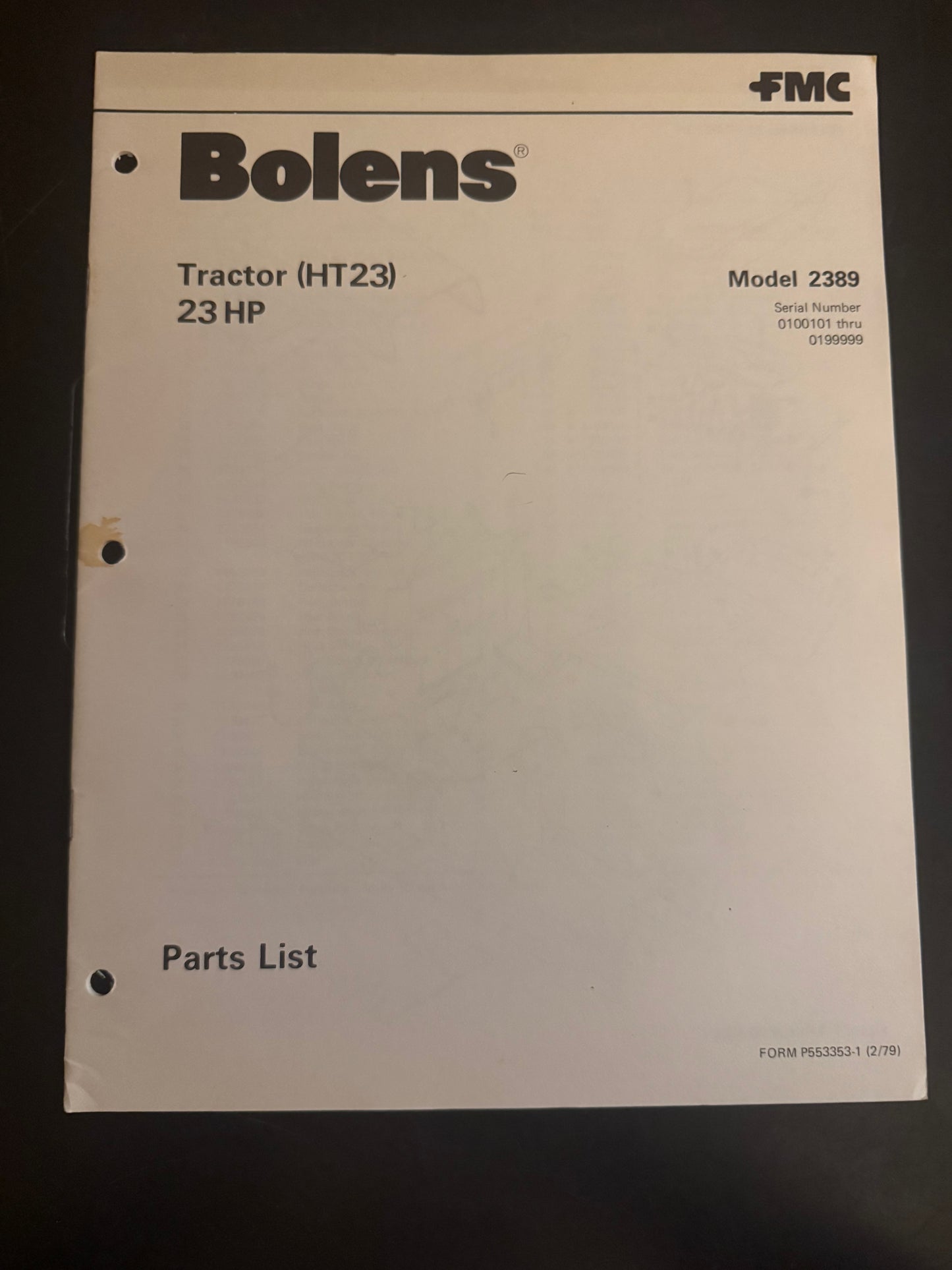 Bolens _ Tractor (HT23) 23 HP model 2389 _ Parts List