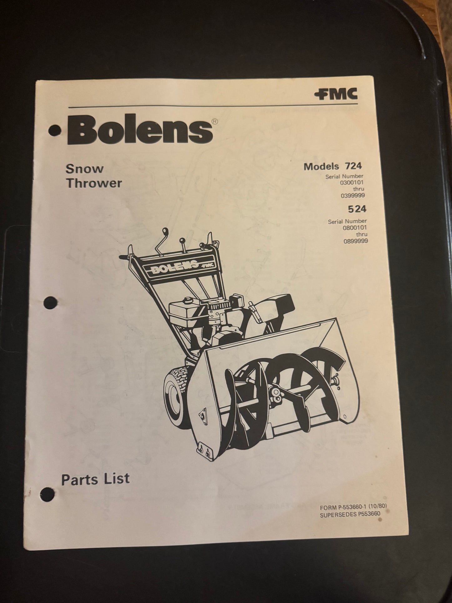 Bolens _ Snow Thrower models 724 & 524 _ Parts List