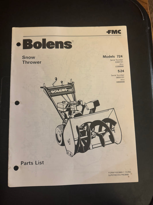 Bolens _ Snow Thrower models 724 & 524 _ Parts List