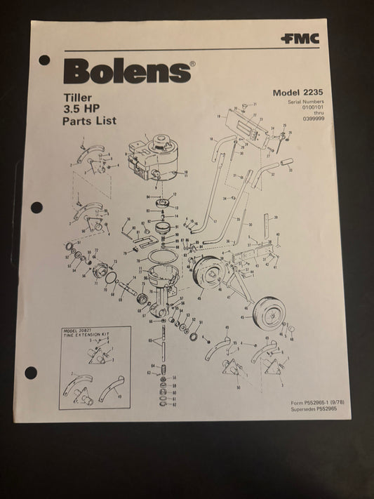 Bolens _ Tiller 3.5 HP model 2235 _ Parts List