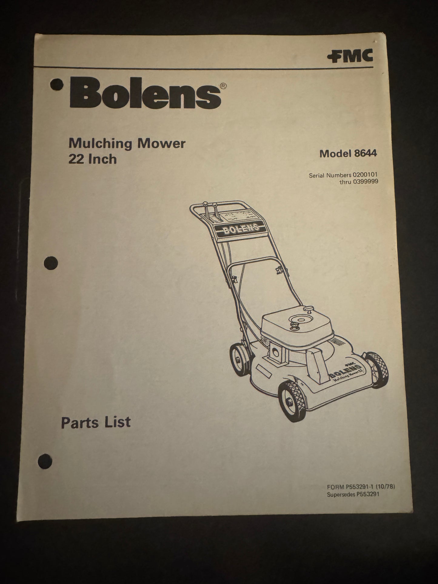 Bolens _ Mulching Mower 22” model 8644 _ Parts List