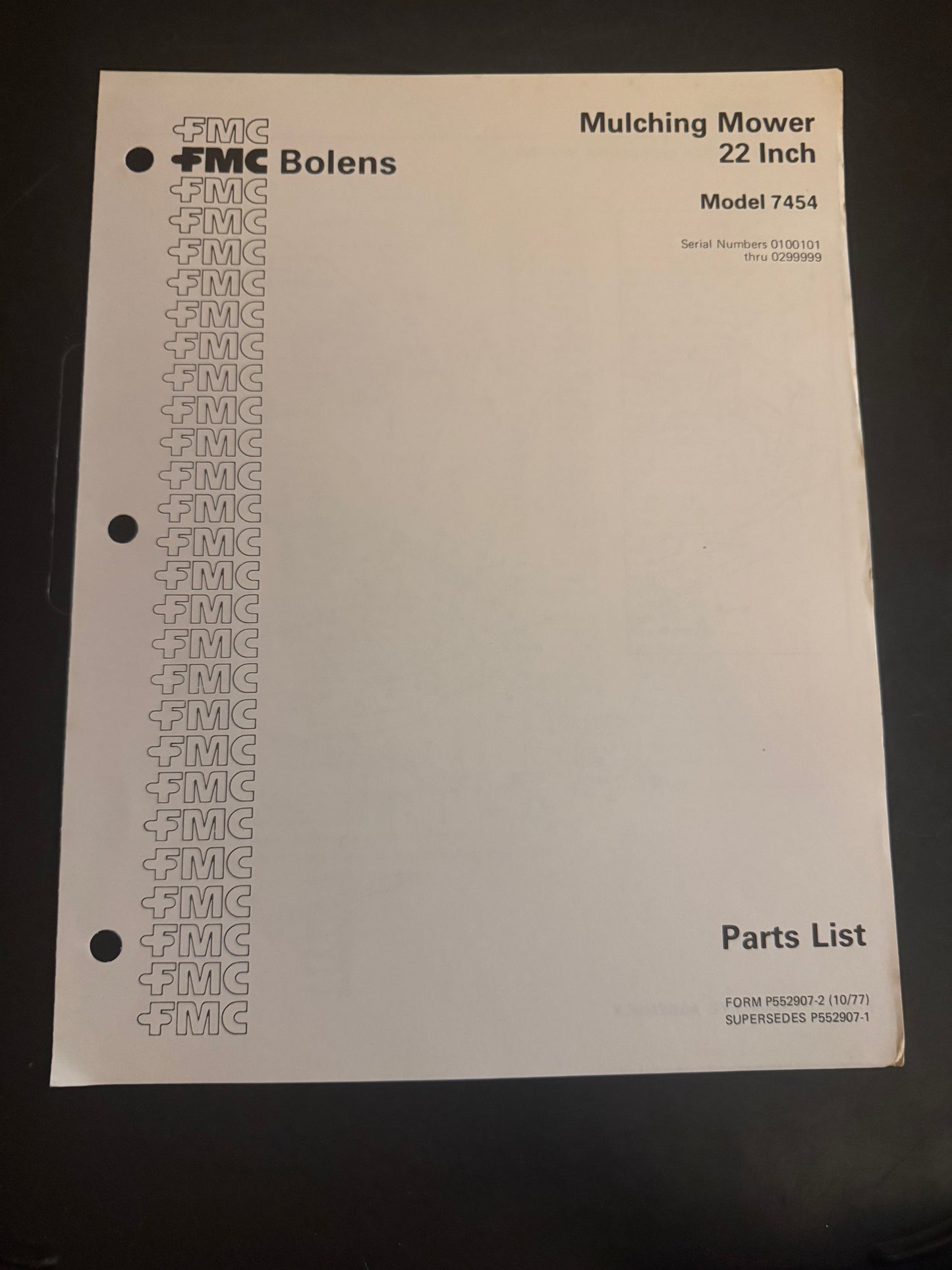 Bolens _ Mulching Mower 22” model 7454 _ Parts List