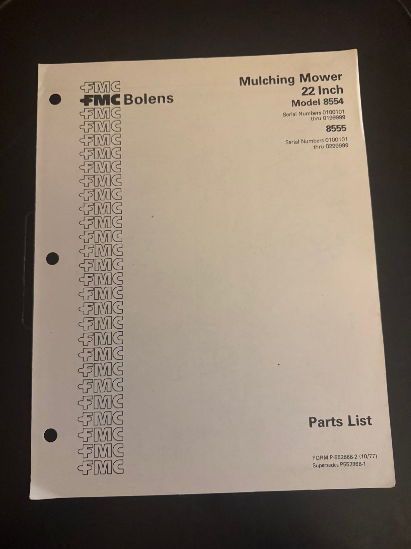 Bolens _ Mulching Mower 22” model 8554 & 8555 _ Parts List
