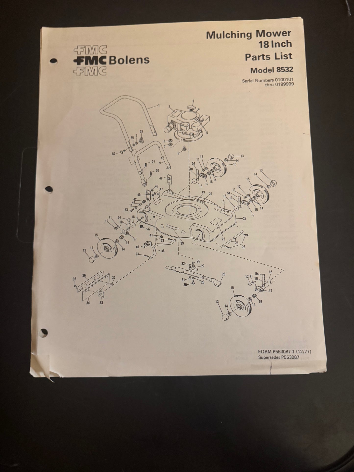 Bolens _ Mulching Mower 18” model 8532 _ Parts List