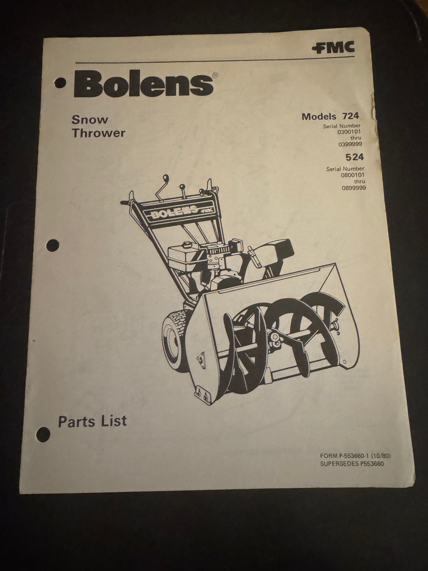 Bolens _ Snow Thrower models 724 & 524 _ Parts List