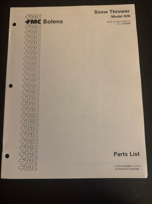 Bolens _ Snow Thrower model 826 _ Parts List