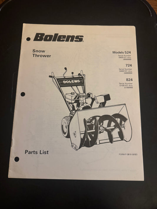 Bolens _ Snow Thrower model 524, 724 & 824 _ Parts List