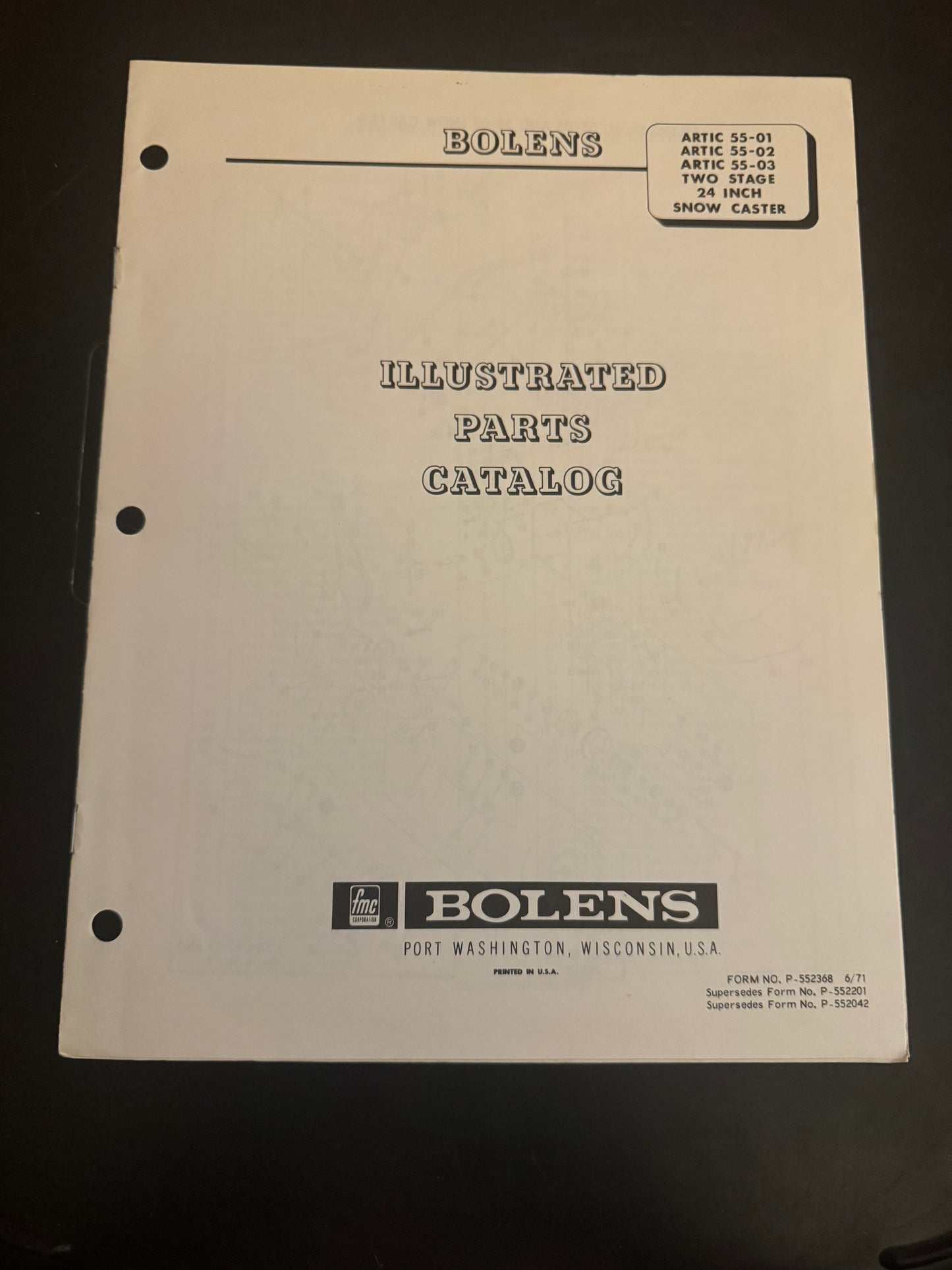 Bolens _ Artic models 55-01, 55-02 & 55-03 — Two Stage 24” Snow Caster  _ Illustrated Parts Catalog