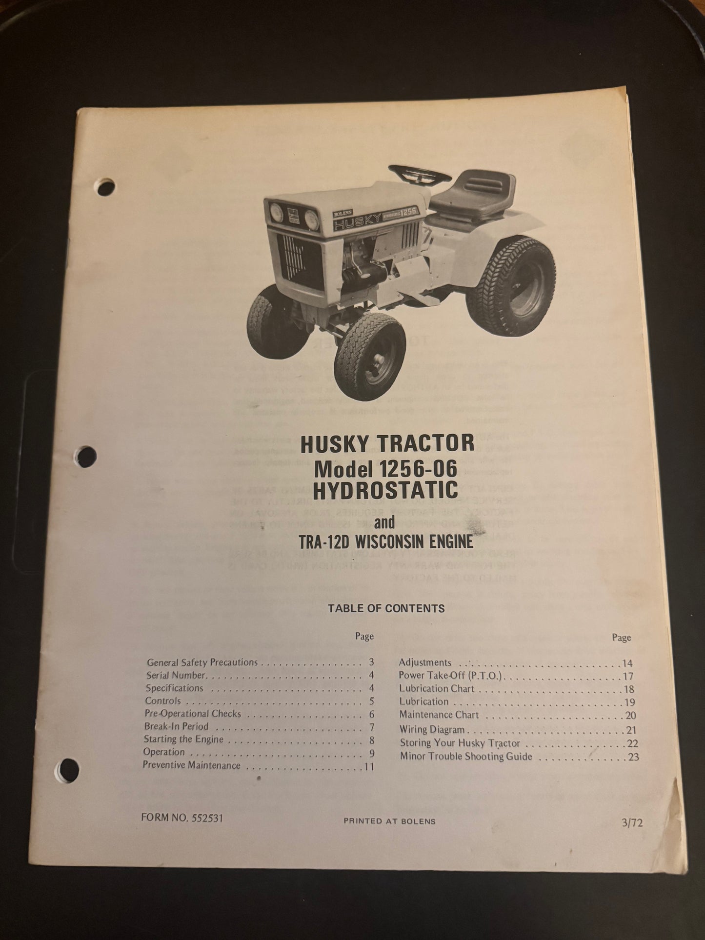 Bolens _ Huskey Tractor model 1256-06 Hydrostatic & TRA-120 Wisconsin Engine _ Manual