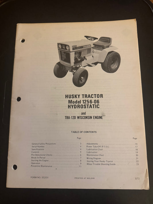 Bolens _ Huskey Tractor model 1256-06 Hydrostatic & TRA-120 Wisconsin Engine _ Manual