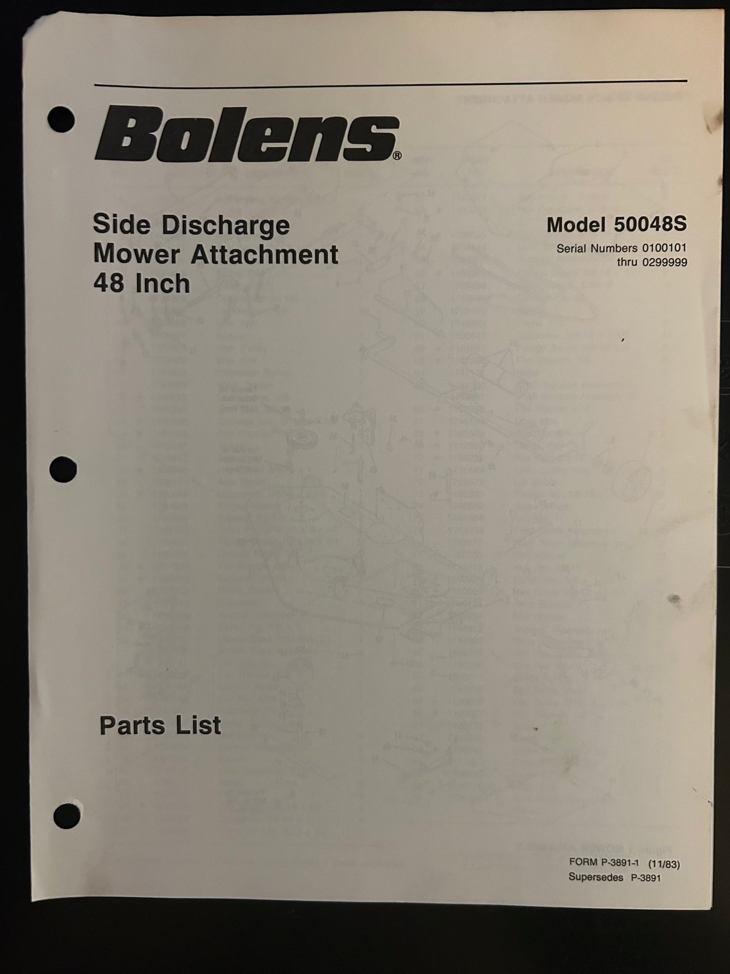 Bolens _ Side Discharge Mower Attachment 48” model 50048S _ Parts List
