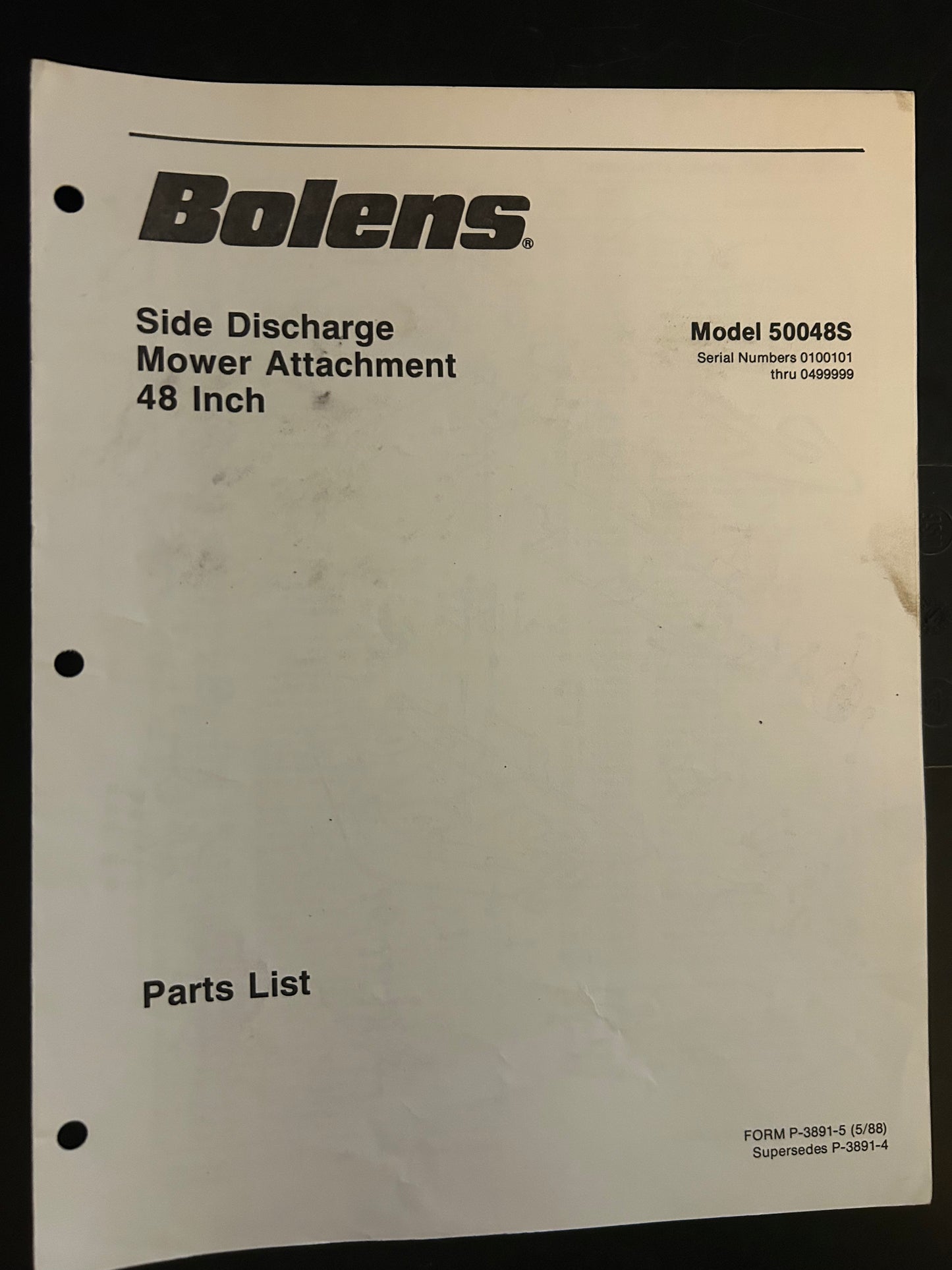 Bolens _ Side Discharge Mower Attachment 48” model 50048S _ Parts List