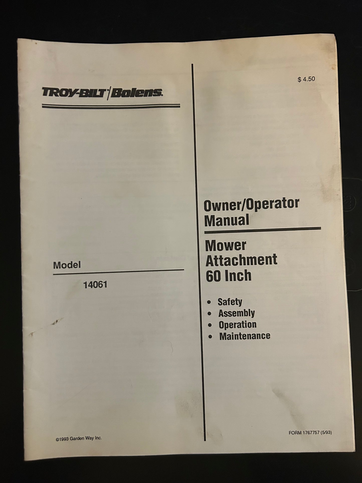 Troy-Bilt / Bolens _ Mower Attachment 60” model 14061 _ Parts Catalog