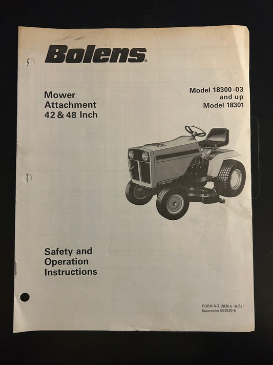 Bolens _ Mower Attachment 42” & 48” model 18300-03 and Up & 18301 _ Safety & Operation Instructions