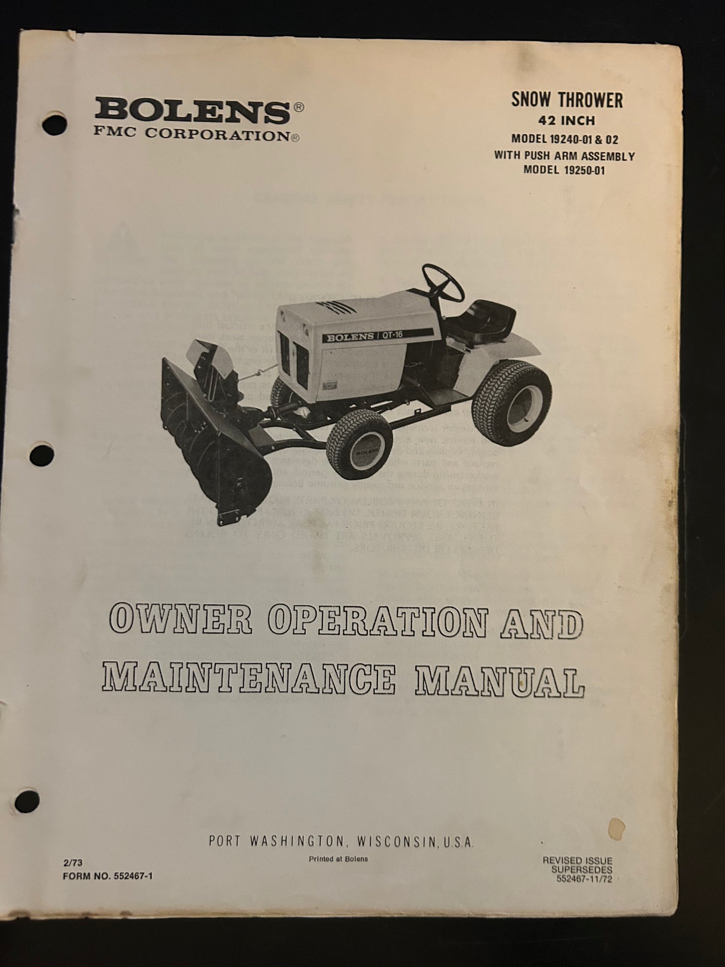 Bolens _ Snow Thrower 42” model 19240-01 & 02 _ Owner Operation & Maintenance Manual