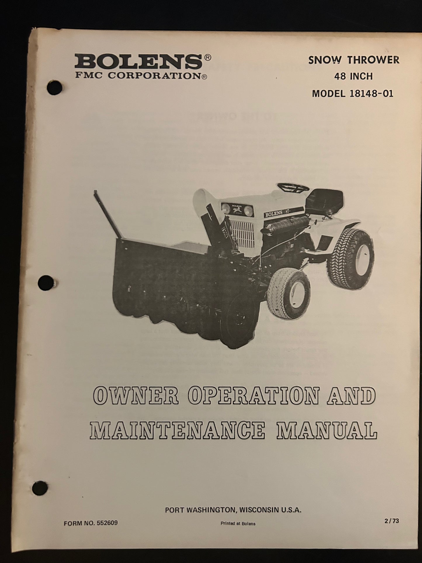 Bolens _  Snow Thrower 48” model 18148-01_ Owner Operation & Maintenance Manual