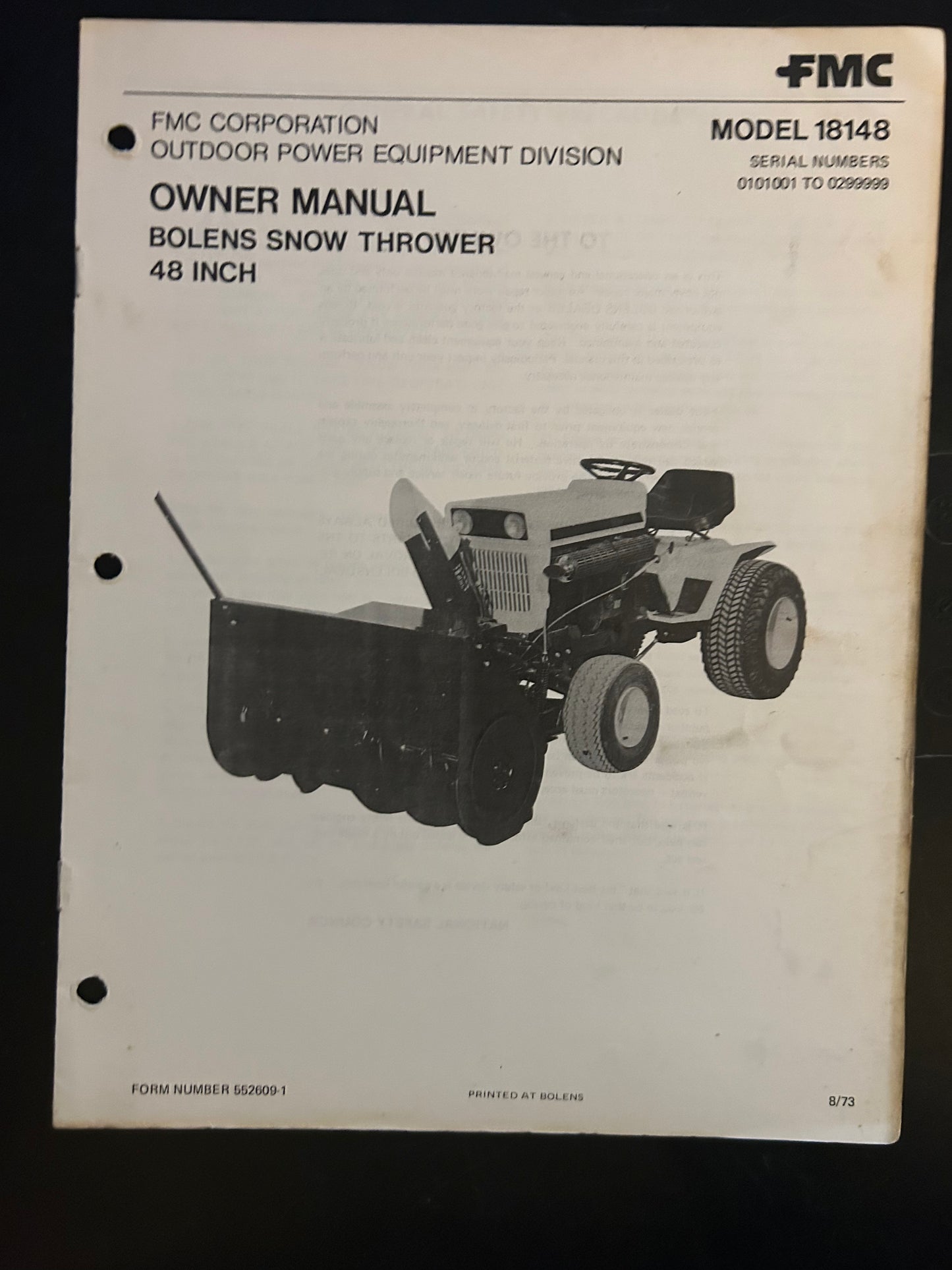 Bolens _ Snow Thrower 48” model 18148 _ Owner Manual