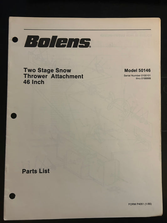 Bolens _ Two Stage Snow Thrower Attachment 46” model 50146 _ Parts List