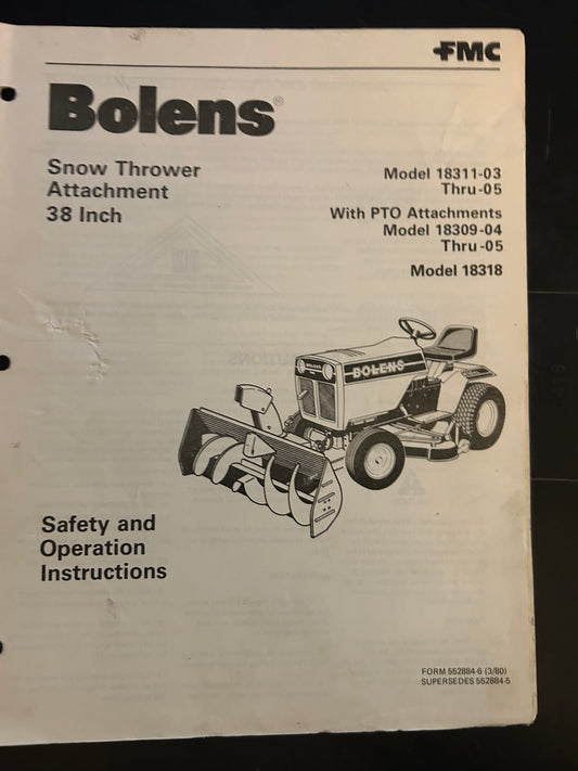 Bolens _ Snow Thrower Attachment 32” model 18311-03 thru 05 _ Safety & Operation Instructions
